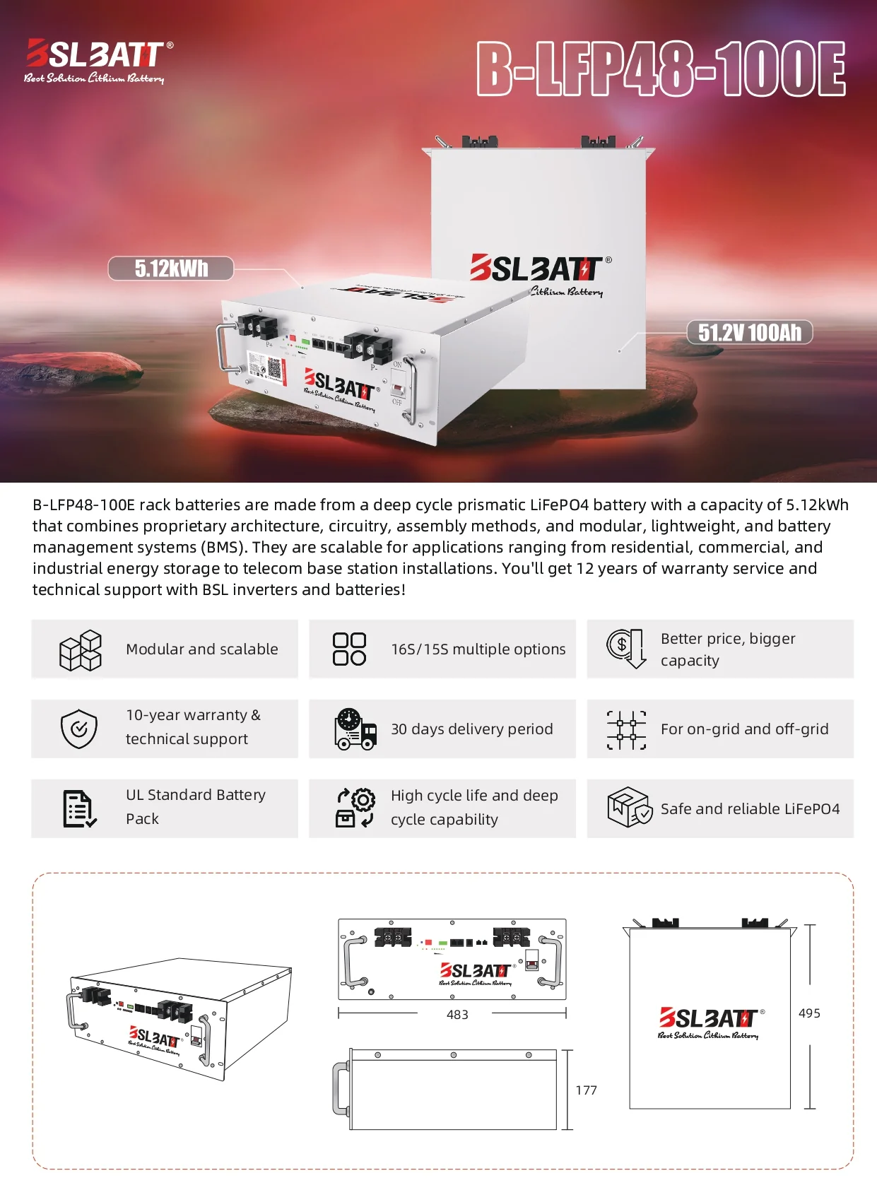 BSL 48V 100Ah 5.12kW CEC approved Wifi Server Rack Lithium battery- B-LFP48-100E - Image 5