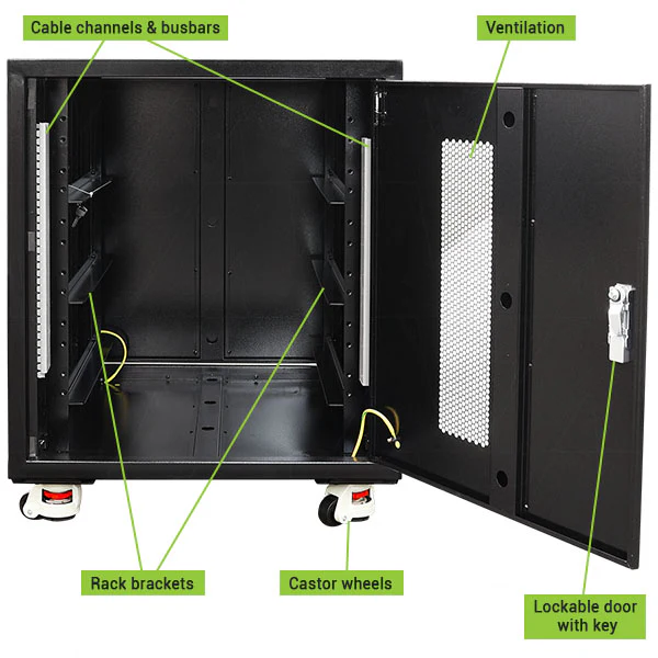 Enepower Black Indoor 3 Shelf Battery Cabinet For 3 x 4RU Size 19 Battery Modules - Image 4