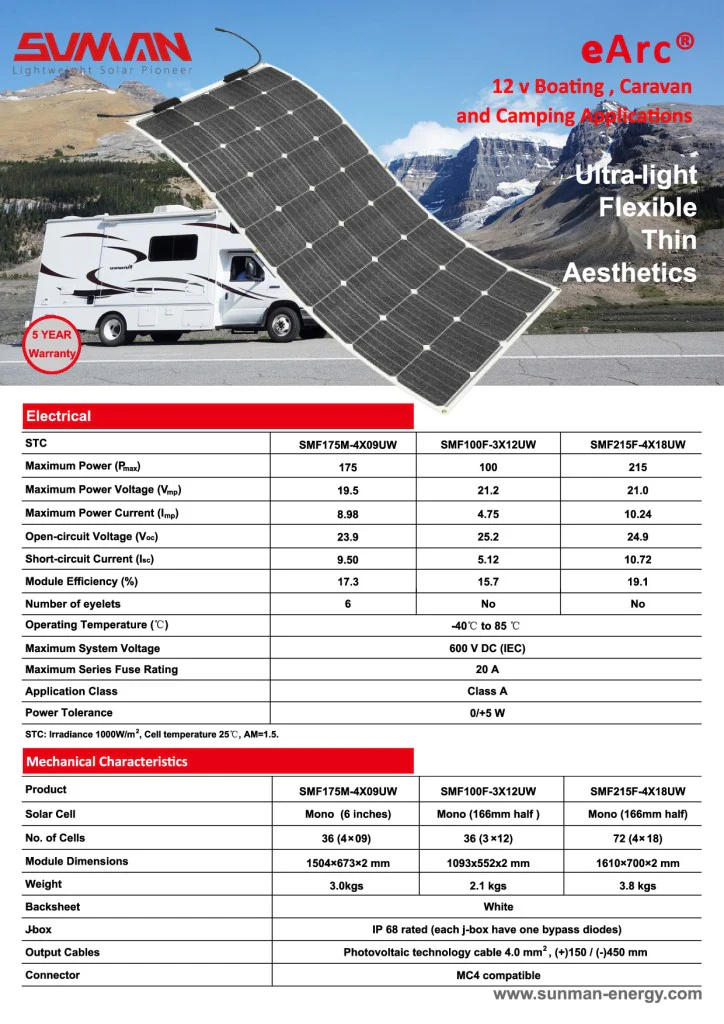 Sunman eArc 175W Flexible Solar Panel - SMF175M-4X09U - Image 3
